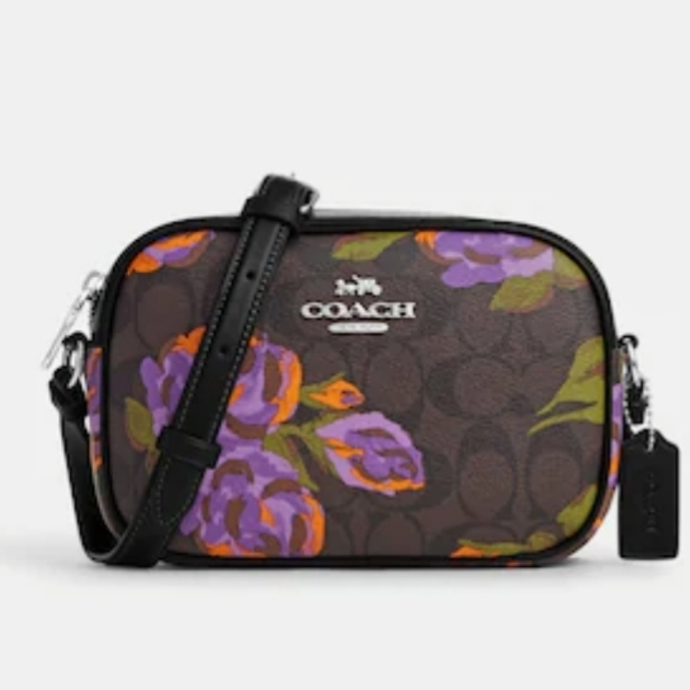 Coach Mini Jamie Camera Crossbody In Signature Canvas With Rose Print